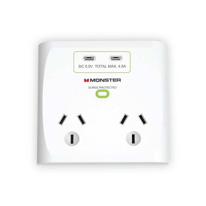 Monster 2-Port+USB Surge White